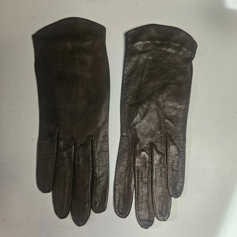 Vintage‎ Real Kid Leather Washable Gloves Brown Size 6 Made in Israel Classic